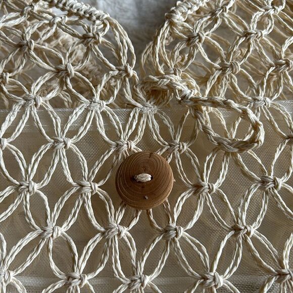 Cream Crochet Coastal Beach Woven Tote Bag Farmers‎ Market Bag - Picture 4 of 10
